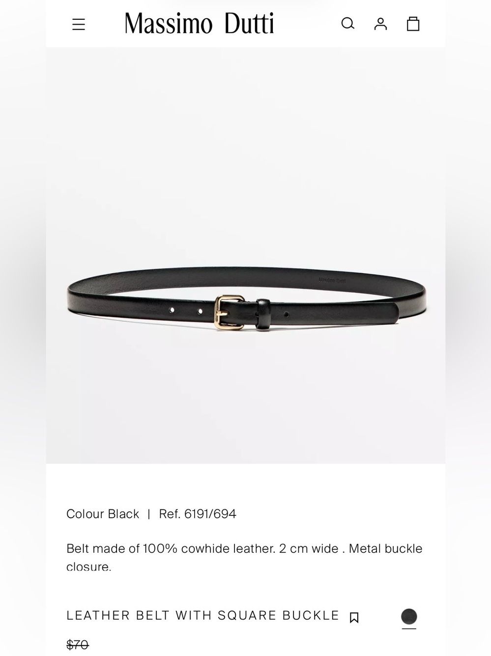 Massimo Dutti Skinny Leather Belt with Square Buckle
